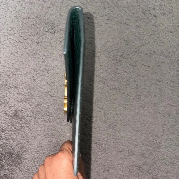 SAINT LAURENT YSL Dark Mint Green Uptown Croc Print Med Envelope Pouch Clutch - Picture 9 of 12